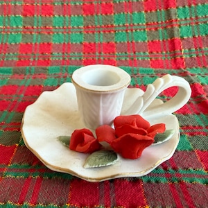 Castiçal de Natal dos anos 1960, em perfeito estado, lanterna para vela com rosa vermelha, detalhes dourados vintage, decoração de mesa natalina, fabricado no Japão.