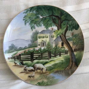 Vintage Ceramic Farm Plate Wall Decor, Farmhouse Decor, Fine China Porcelain Dishes, Painted Plates, MINT Condition, Midcentury Plate, Japan