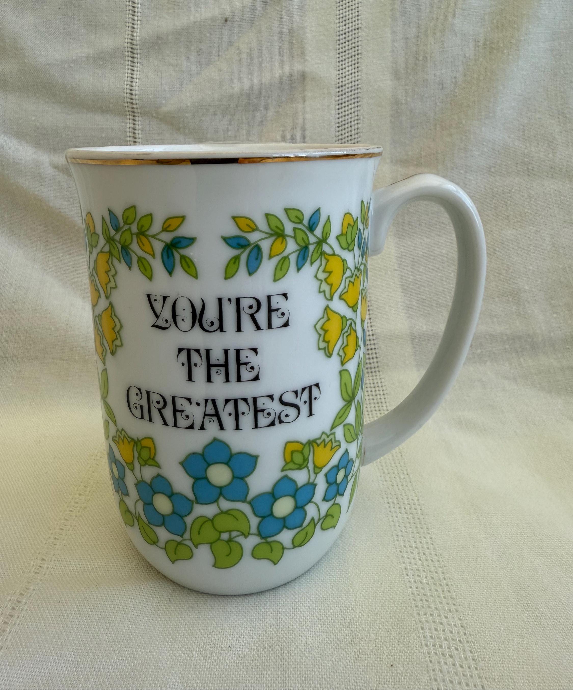 MCM 1960s Ceramic Mug, Yellow & BLUE Flowers, You're The Greatest, Vintage  White Floral Mug, Ceramic Porcelain China Cup, Made in Japan