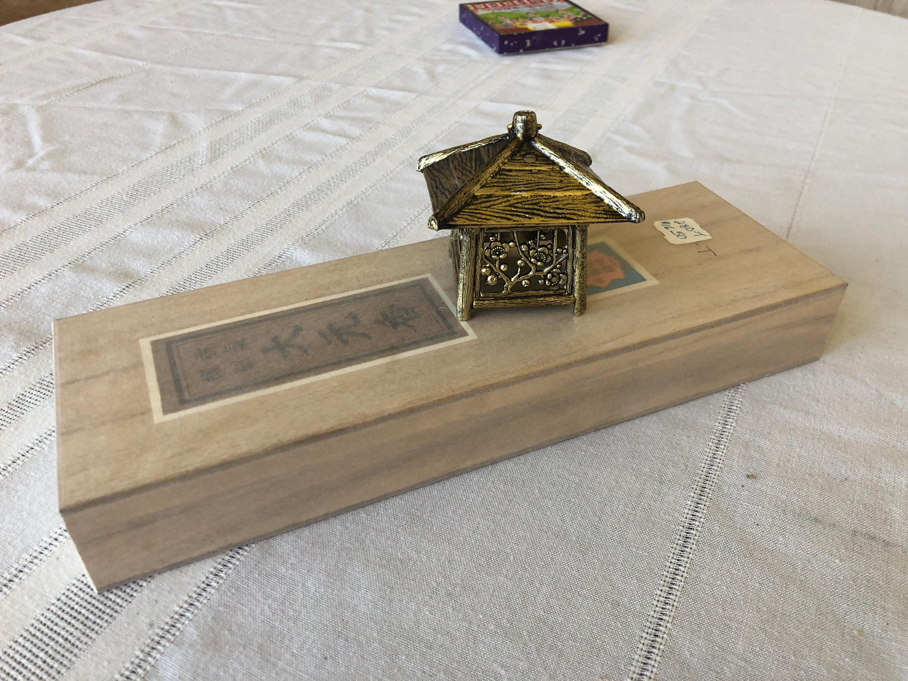 PREMIUM Incense Sticks in Wood Box, Japanese Incense Sticks, FREE Brass Pagoda Burner, HEAVY Unopened Box Wrapped in Rice Paper, Japan