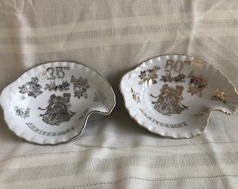 25-jähriges Jubiläum Geschenke für Paare, SILBER Goldene Hochzeit Jubiläen, NEUWERTIGER ZUSTAND, 50-jähriges Jubiläum Keramik Porzellan Porzellan Konfektschale