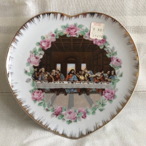 Religious Gift for Her, NORCREST Porcelain Last Supper Plate, Midcentury Heart Plates, Jesus Christ & 12 Apostles, Catholic Christian Gift