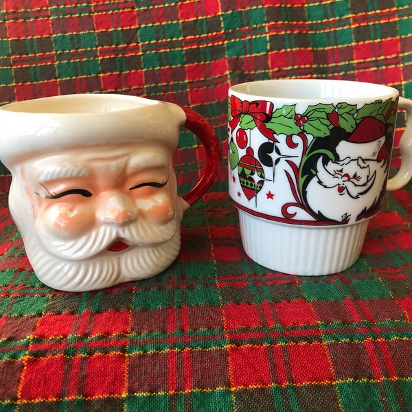 Kitschy Vintage SANTA CERAMIC MUGS, Retro Christmas Santa Claus Mugs, Christmas Dinnerware, Holiday Tabletop Decor, Japan, Choose One