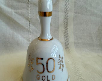 Herzstück zum 50-jährigen Jubiläum, NEUWERTIG, 5 verfügbar, Vintage Keramik-Essglocke, Goldene Hochzeitsjubiläums-Porzellanglocke, hergestellt in Japan