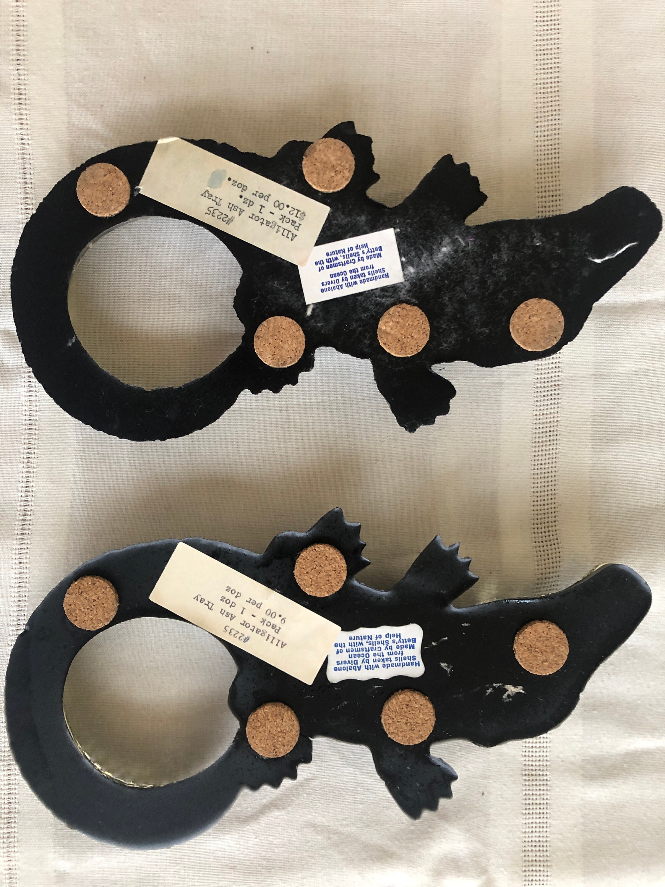 1960s Black Ashtray, NEVER USED, Midcentury Lucite Alligators, MCM