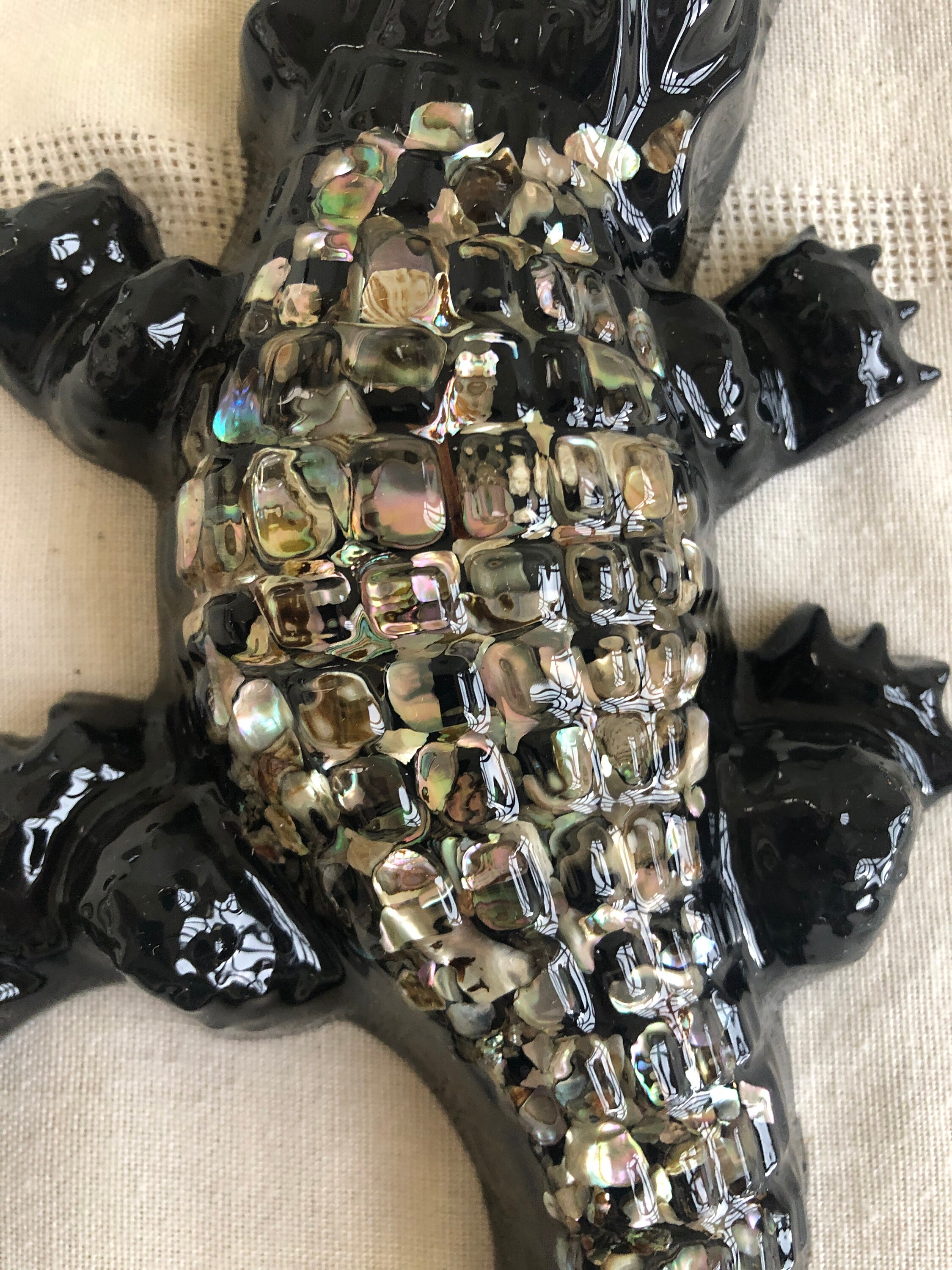 1960s Black Ashtray, NEVER USED, Midcentury Lucite Alligators, MCM