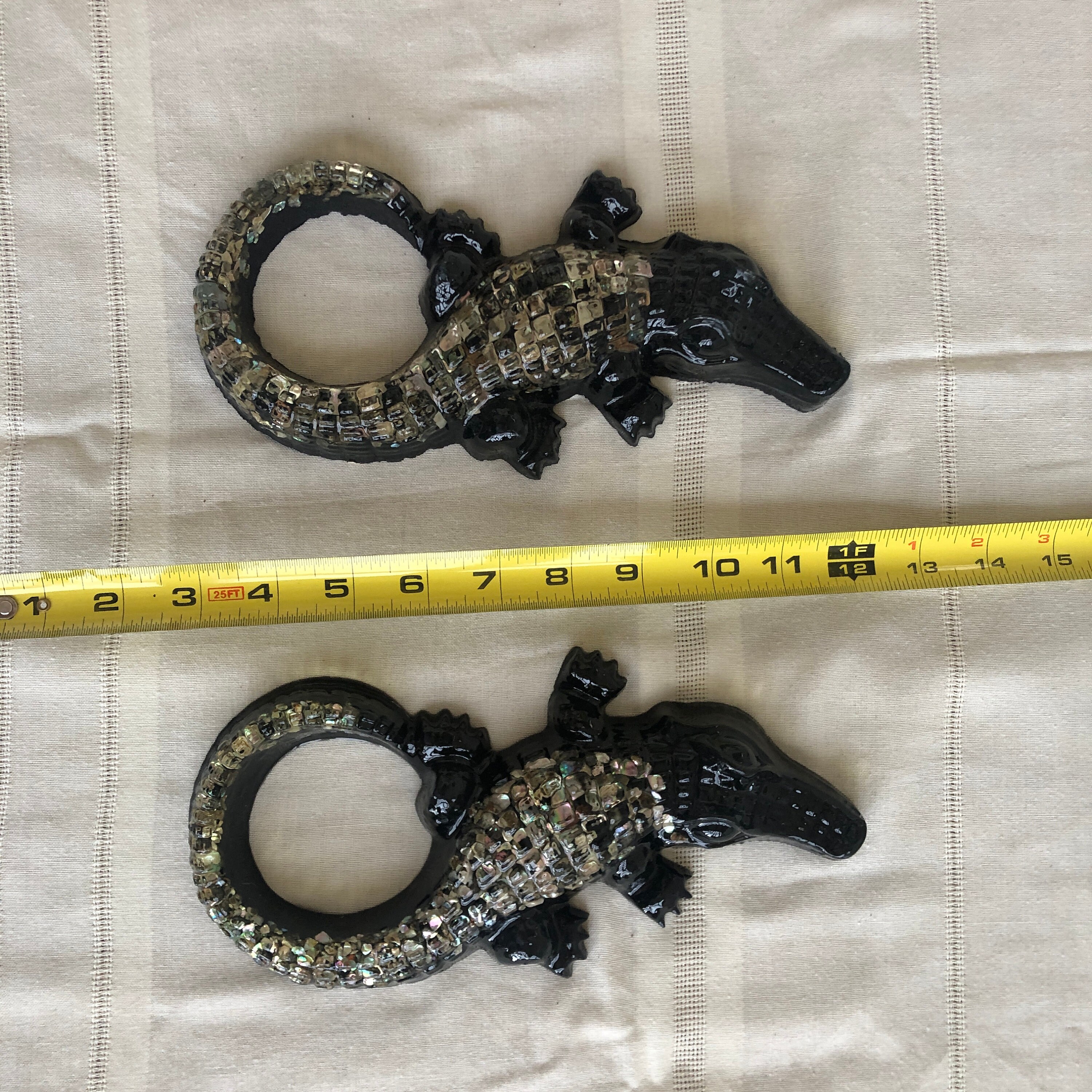 1960s Black Ashtray, NEVER USED, Midcentury Lucite Alligators, MCM