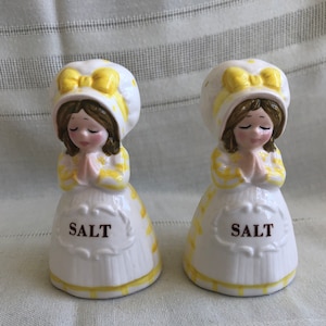 Vintage Ceramic Yellow Maid Shaker, Midcentury Salt and Pepper, TWO SALT Shakers, Never Used, Kitsch Retro 1960s, Made in Japan