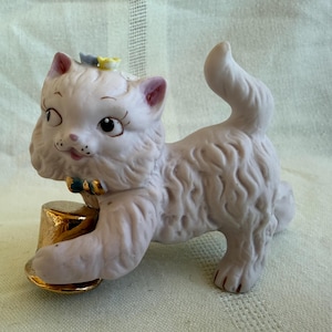 MCM Ceramic Kitten Cat Figurine, EXCELLENT Condition, 1950s-60s Vintage Kitschy Retro White Kitty, Vintage Norcrest Porcelain Kitties, Japan