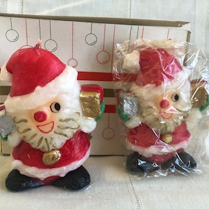 1950s NORREST Winking Santa Wachskerzen, AUSGEZEICHNETER Zustand, unbenutzt, Vintage Weihnachtskerze, Feiertags-Tischdekoration, Japan