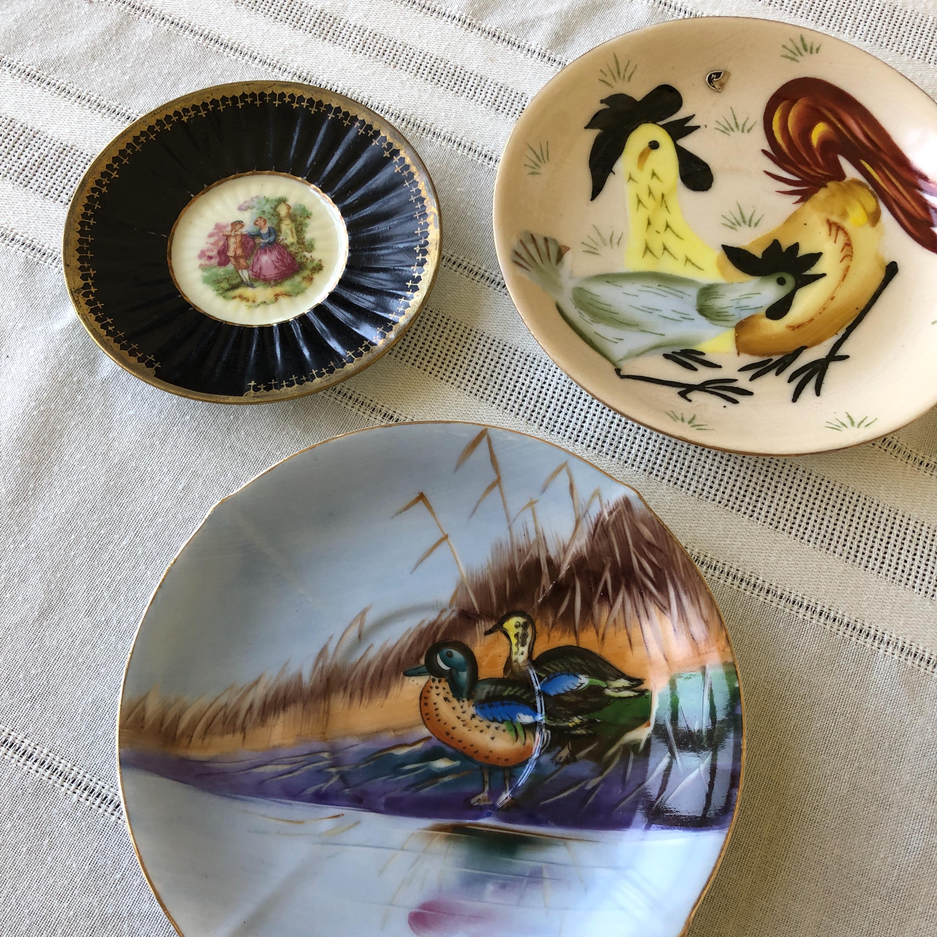 Vintage Decorative Ceramic Plates, Handpainted Ducks, Chickens