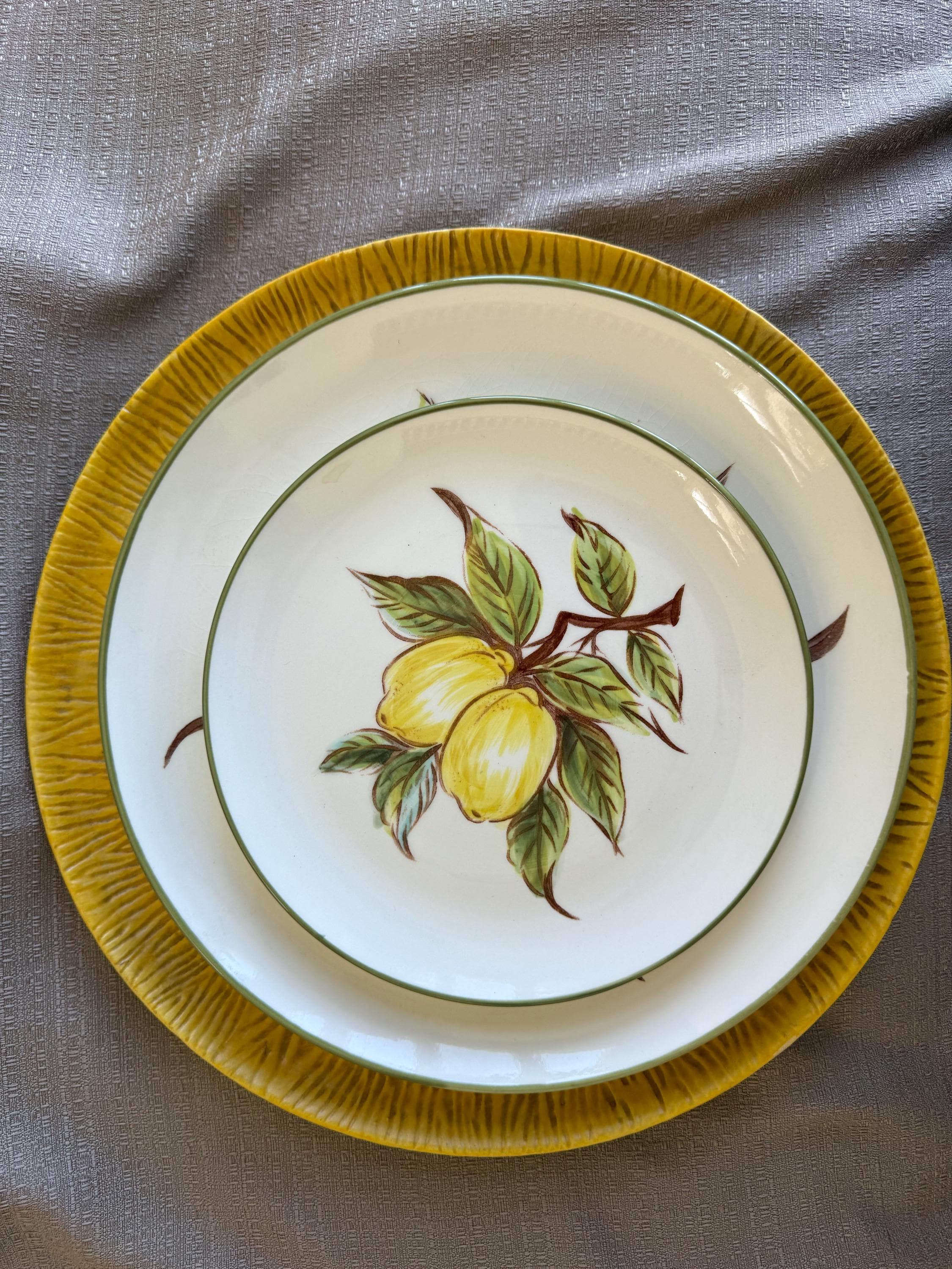 Plates Platter Lemon Tree, Set of 3, 1960s MCM Ceramic Dishes by