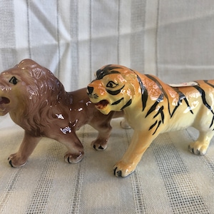Vintage NORCREST Lion & Tiger, MINT Condition, Vintage Ceramic African Series, Porcelain Animals from Africa, MCM Big Cats, Made in Japan