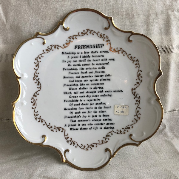 Vintage Friendship Decorative Plate, MINT Condition, NORCREST Fine China Porcelain Wall Decor, Friendship Poem Friend BFF Gift Made in Japan