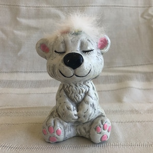 Vintage Ceramic NORCREST BEAR with Faux Fur, Midcentury 1950s-70s Anthropomorphic Bear Statue, Kitschy Cute White Bear, Made in Japan