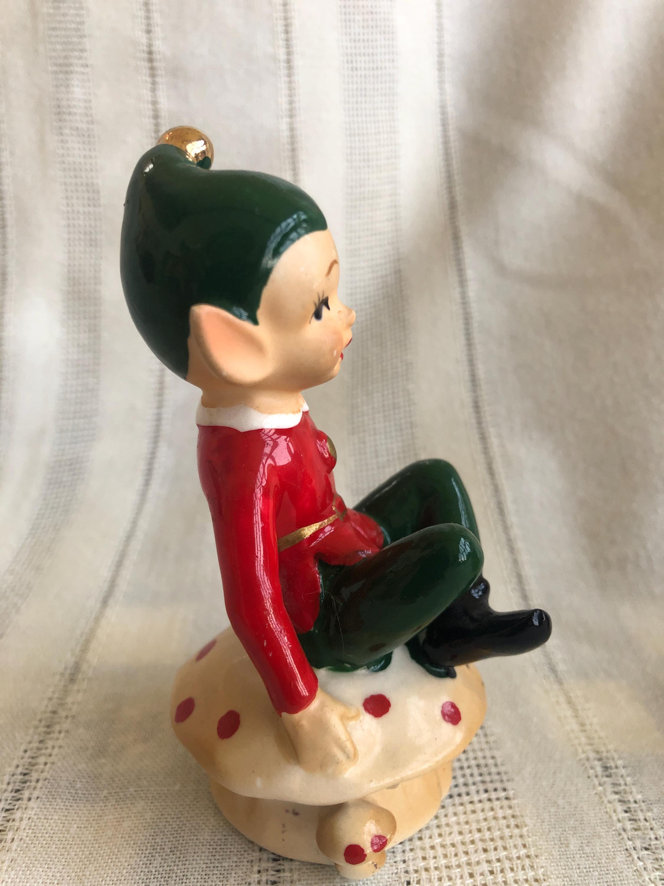RARE MINT 1950s Norcrest Christmas Elves, Set of 2, Vintage MCM Ceramic Pixie Elf Figurines, Red & Green, Sitting on Mushrooms,made in Japan - Etsy RARE MINT 1950s Norcrest Christmas Elves, Set of 2, Vintage MCM Ceramic Pixie Elf Figurines, Red & Green, Sitting on Mushrooms,made in Japan - Etsy