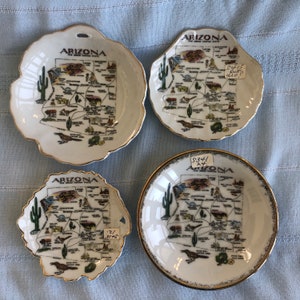 Jaren 60 ARIZONA-kaartringschotels, vintage keramiek Catch All Dish, midcentury Grand Canyon-souvenir, kaart Monument Valley, Arizona, Japan