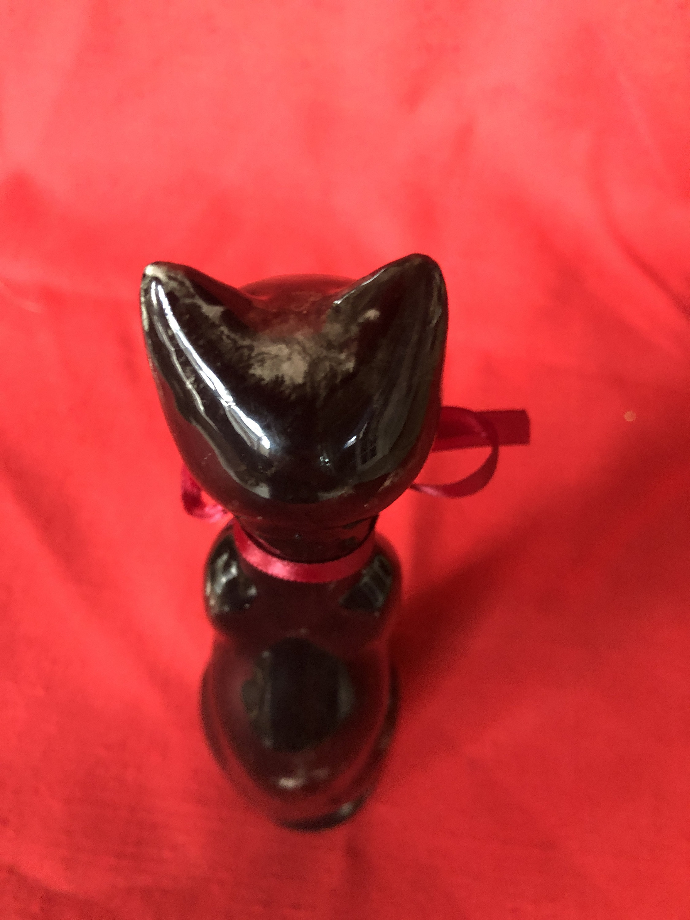 Midcentury Ceramic Cat Figurines, Vintage Long-neck Black Midcentury Ceramic Cat Figurines, Vintage Long-neck Black