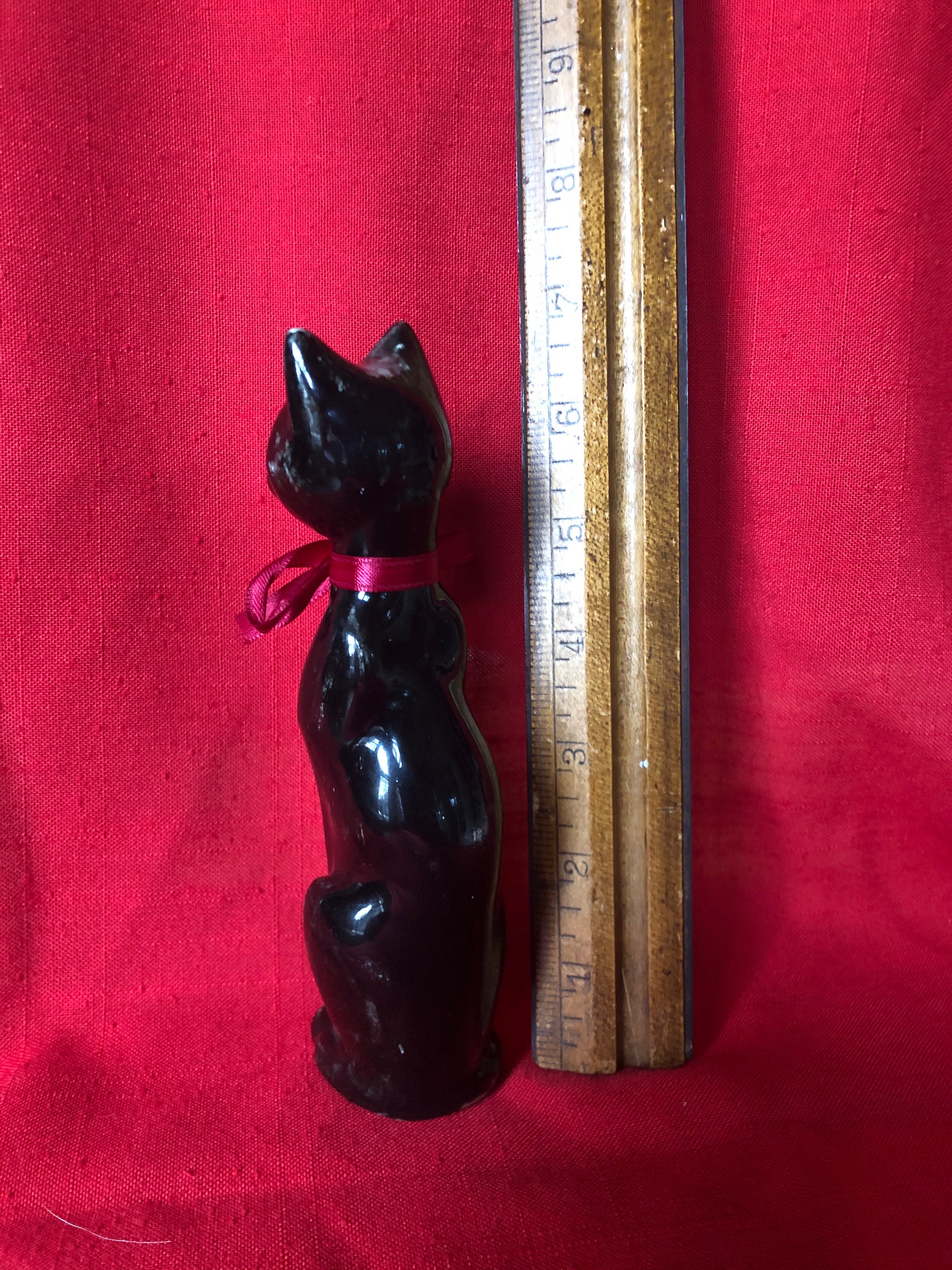Midcentury Ceramic Cat Figurines, Vintage Long-neck Black Midcentury Ceramic Cat Figurines, Vintage Long-neck Black