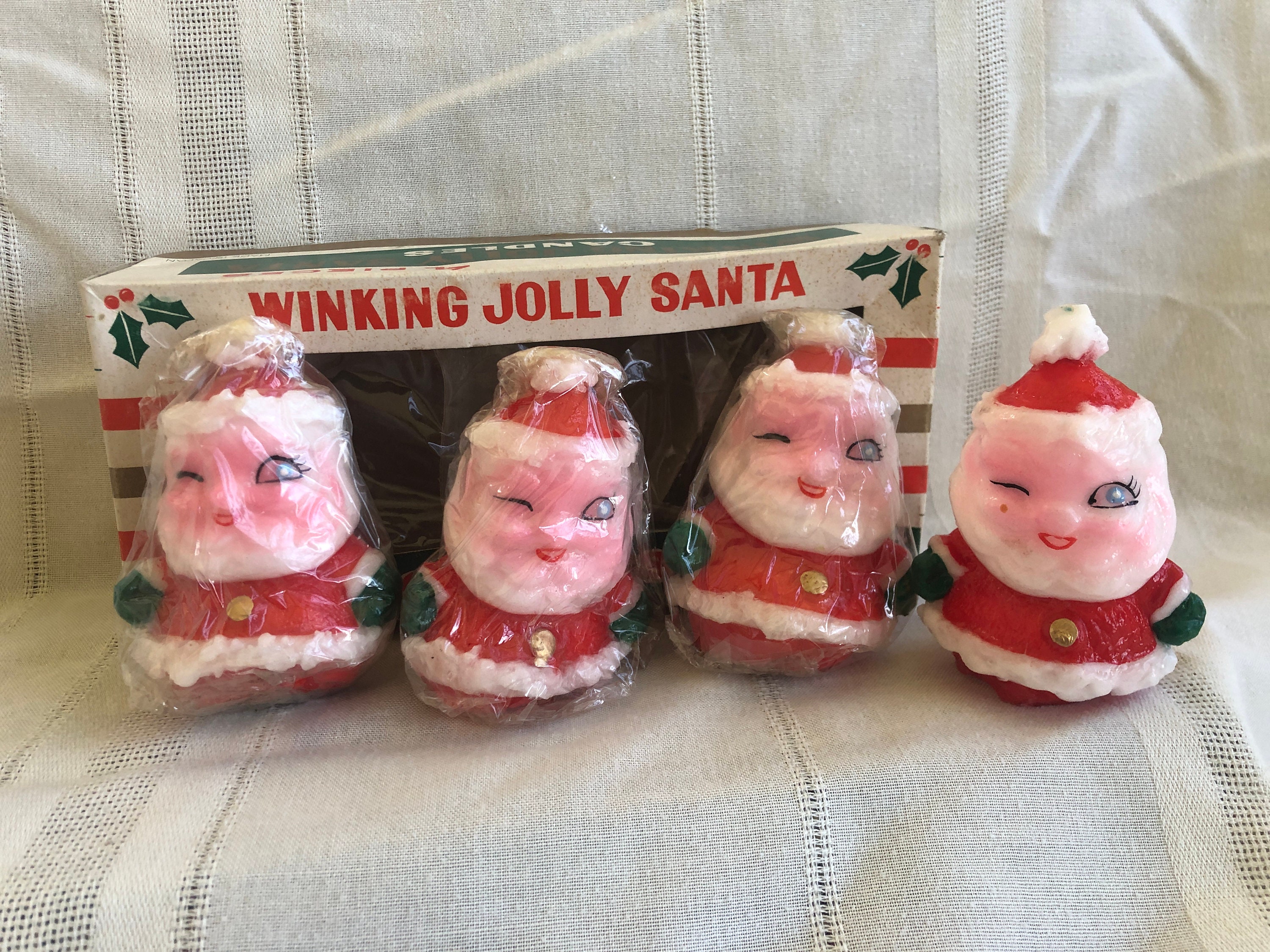 1950s NORCREST Christmas Wax Candles, FOUR Vintage Winking