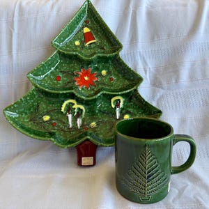 MINT 1960s NORCREST Christmas Tree Platter and Mug, (set of 2