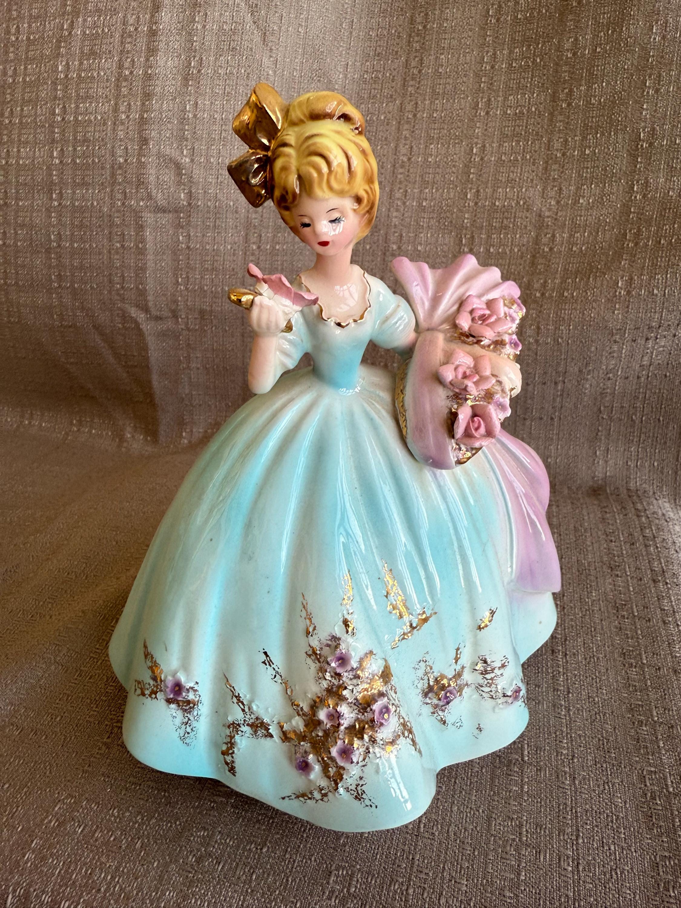 1960s JOSEF ORIGINALS Roses Lady Figurine, Walking in Her Rose