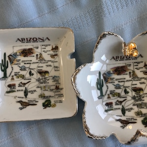 Ceniceros antiguos con el mapa de Arizona, cenicero de cerámica MCM para cigarrillos, forma de flor y cuadrado, mariposa dorada, recuerdo del Gran Cañón de mediados de siglo, Japón