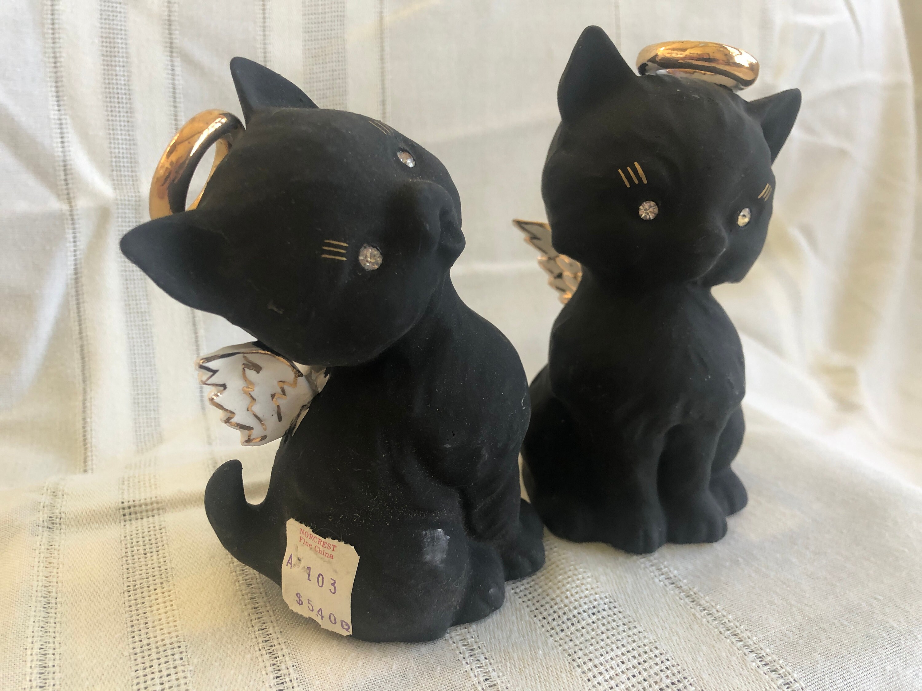 Vintage NORCREST Ceramic Cat Bell, Black Cats, Midcentury