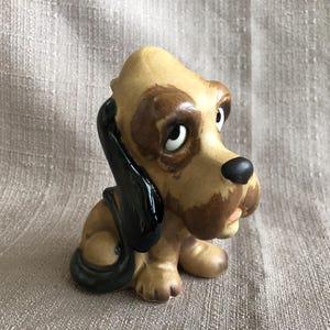 MINT Vintage Ceramic Bassett Hound Figurine, 1970s Anthropomorphic Porcelain Dog Statue, Dog Lovers Gift, Brown Long Floppy Ears Dog, Japan