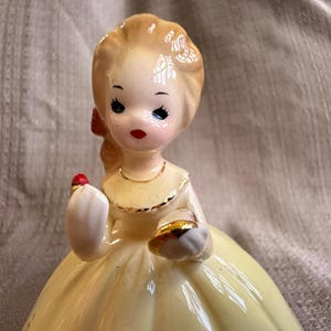 RARE Vintage JOSEF Originals &quot;Lipstick&quot; Figurine, 1970s First Time Series, Porcelain Girl Applying Lipstick, Makeup Compact, Made in Japan