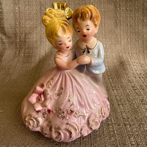 1960s JOSEF ORIGINALS &quot;Anniversary Waltz&quot; Figurine, Vintage Porcelain Couple Dancing, Party Cake Topper Series, Made in Japan