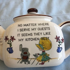 Vintage Tea Pot Kitchen Wall Pocket, 1950-70s Ceramic Funny Phrase Wall Decor, Midcentury Wall Pocket, Plant Pot, Succulent Planter, Japan
