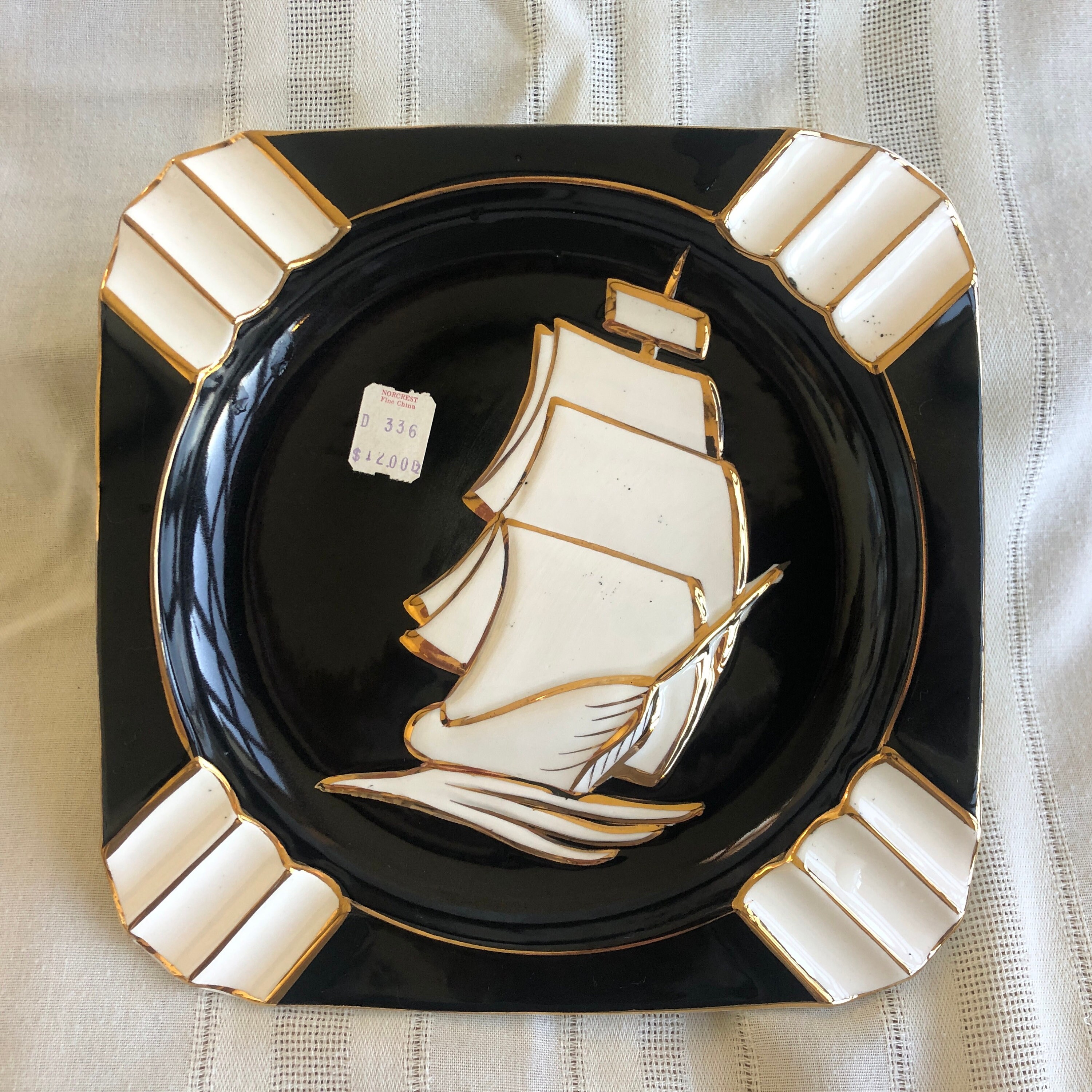 MIDCENTURY Modern Ceramic Sailboat Ashtray, Vintage NORCREST