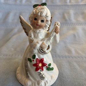 1960s NORCREST Valentine’s Angel Bell, EXCELLENT Condition, Vintage MCM Ceramic Angel, Guitar Mandolin, Gold Trim, Kitschy Retro, Japan