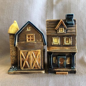 MINT Keramik Haus Wand Tasche Vintage, 2er-Set, 1970er Jahre Keramik Küche Wanddekor, an der Wand befestigter Pflanzentopf, Porzellan-Gebäude, Made in Japan