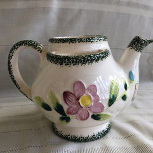 Vintage Ceramic Teapot Planter, EXCELLENT CONDITION, NORCREST Porcelain Plant Pot, Green Floral, Three Openings, Handpainted, Made in Japan