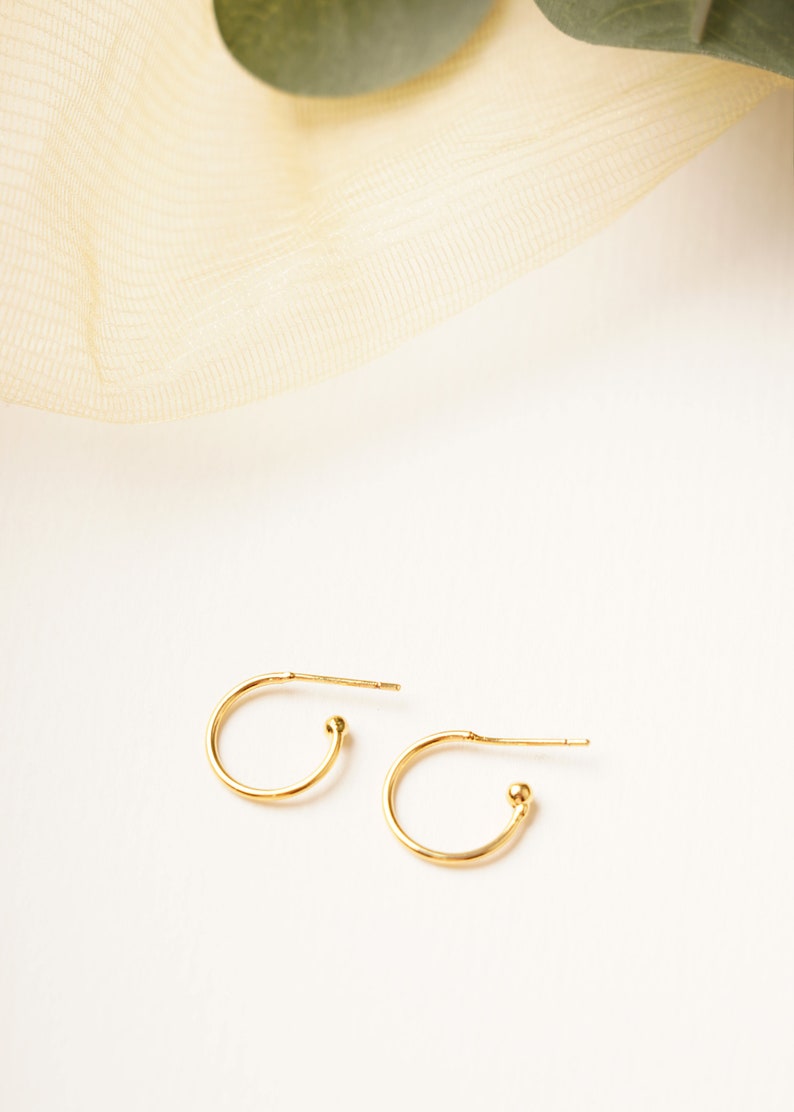 Mini Hoop Earring With Ombre Pink Charm 18K Gold Plated image 2