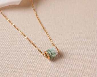 Mint Ombre 18KT Gold Plated Anti-tarnish Boho Delicate Minimalist Jewelry Short Layering Necklace, Colorful Simple Minimal Bridesmaids Gift