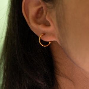 Mini Hoop Earring With Ombre Pink Charm 18K Gold Plated image 4