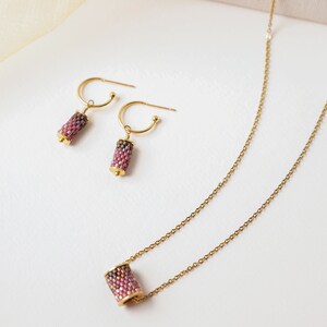 Mini Hoop Earring With Ombre Pink Charm 18K Gold Plated image 5