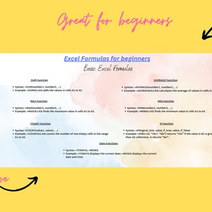 Excel Formulas Cheat sheet for beginners| Data Analyst Cheat Sheet | Coworker Gift, Accountant, CPA Gift, Employee Gift for Home or office