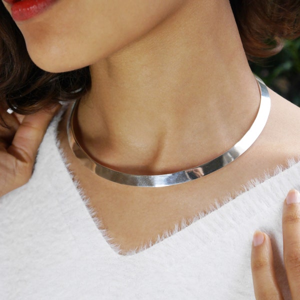 925 Sterling Silver Choker Necklace – Handmade Neck Ring Torque in Modern Design –  Lightweight / Boho / Tribal / Hippie / Ethically Made