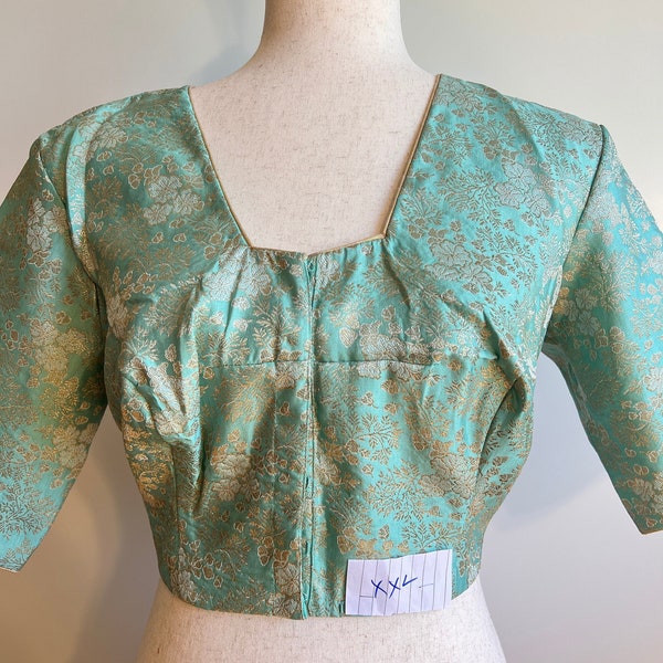 Green Brocade Blouse, Elbow Sleeves Blouse, Indian Designer Blouse, Saree Blouse, Wedding Blouse, Silk Blouse