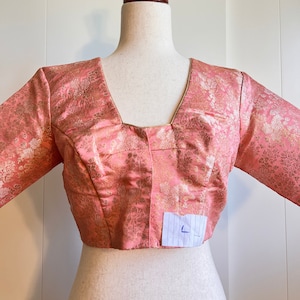 Pink Banarasi Brocade Blouse, Elbow Sleeves Blouse, Indian Designer Blouse, Saree Blouse, Wedding Blouse, Silk Blouse, V neck blouse