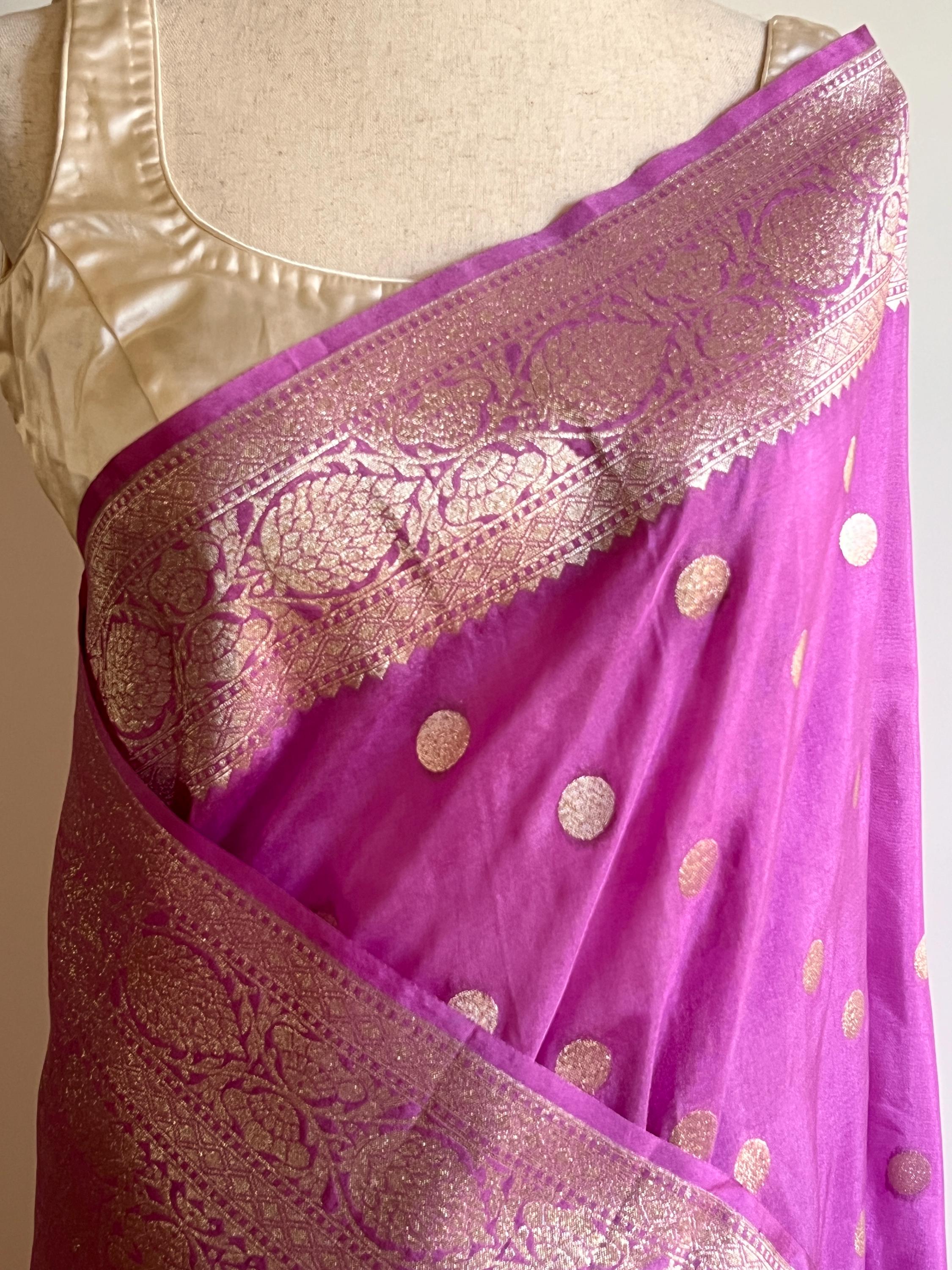Lavender Designer Banarasi Silk Lavendar Saree for Women –  Woven Floral Saree with Blouse