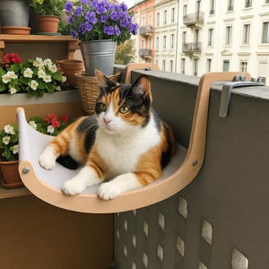 Handmade Balcony Cat Hammock: Wooden Outdoor Cat Bed & Perch