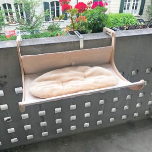 Modern Cat Furniture Balcony Cat Hammock Outdoor Cat Bed Handmade Wooden Cat Perch Gift for Cat Lovers Unique Floating Shelf for Big Cats