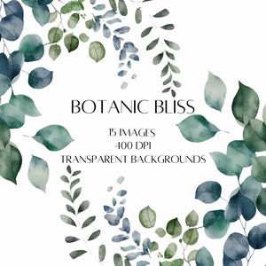 Botanical Clipart, Greenery Watercolor Clipart, Watercolor Clipart, Botanical Art, Wedding Clipart, Invitation Clipart, Foliage Clipart, PNG
