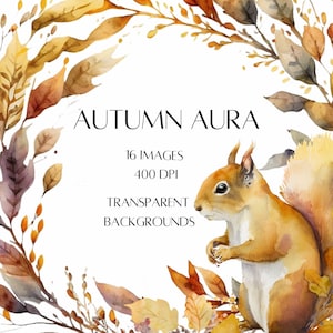 Watercolor Autumn Clipart - Fall Watercolor Clipart - Watercolor Clipart - Animal Clipart - Nature Clipart - Watercolor Floral Clipart - PNG