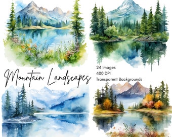 Imágenes prediseñadas de montaña de acuarela, imágenes prediseñadas de montañas, imágenes prediseñadas de acuarela, imágenes prediseñadas de bosque, paisajes de montaña, bosque de acuarela, PNG, montañas